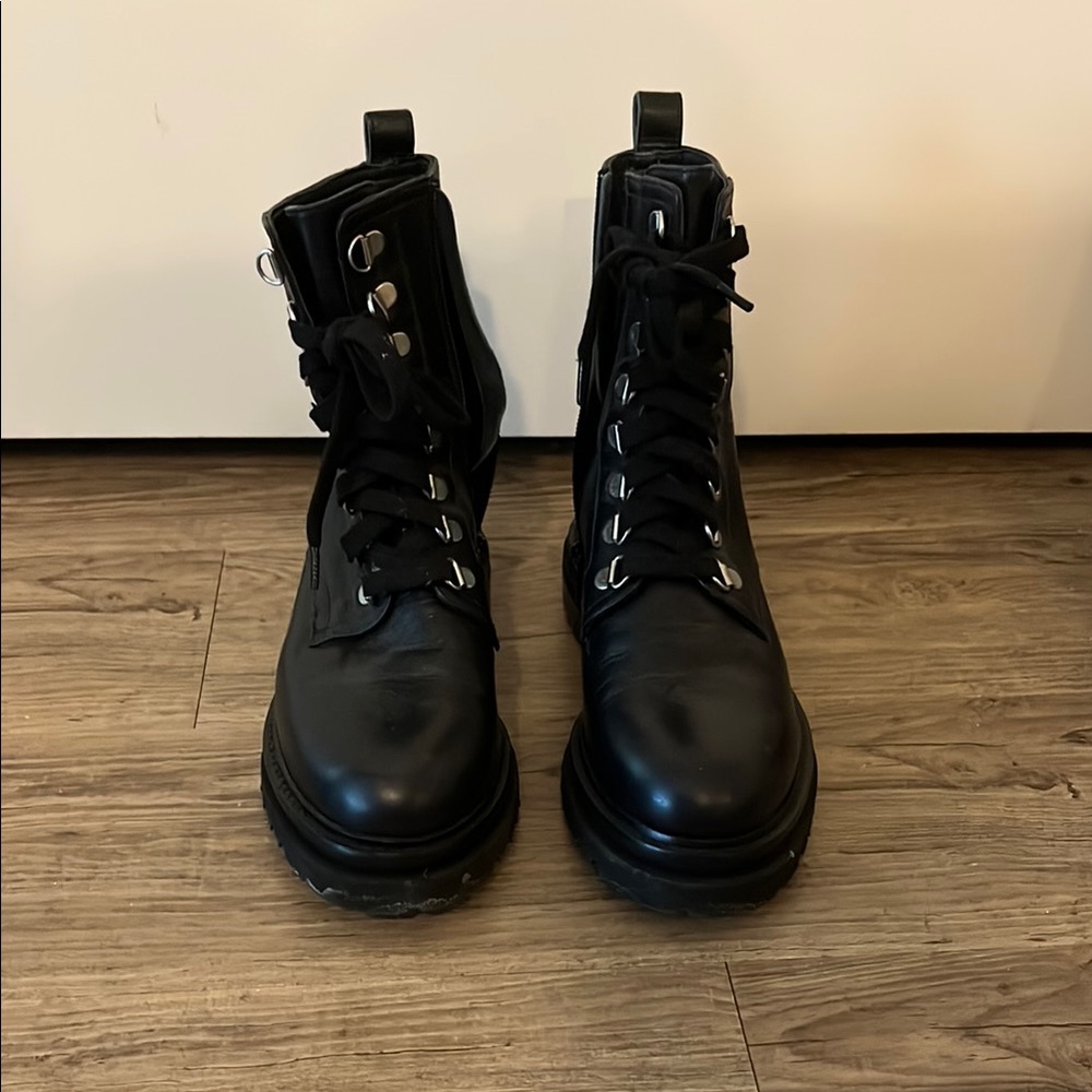Anthropologie Black Leather Lace-Up Combat Boots